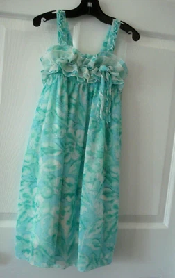 Vestido Isobella & Chloe Niñas Aqua Blanco Estampado Floral Volantes Talla 6 Foto 1 de 4