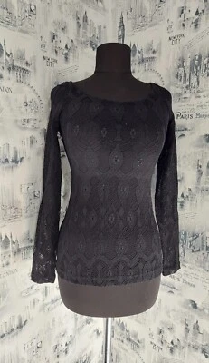 SAVE THE QUEEN Топ sz S длинным рукавом черный кружевной геометрический туника блузка y2k - Изображение 1 из 4