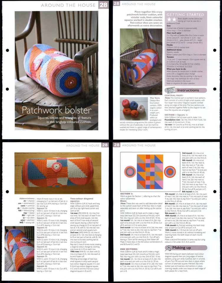 Patchwork Bolster #28 Around The House - The Art Of Crochet 2 Page Pattern - Image 1 of 1
