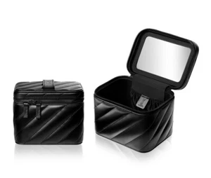 YSL Yves Saint Laurent Parfums Black Faux Leather Bag Travel Vanity Case NIB - Picture 1 of 7