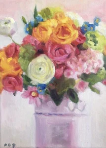 PDQ Artist Original Oil Painting Still Life Flowers Impressionistic Realism Art - Picture 1 of 2