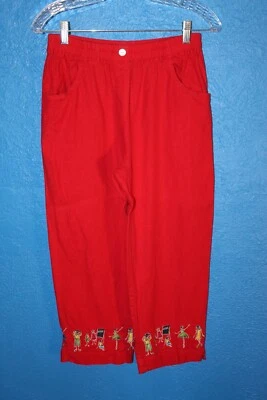 STONEBRIDGE Pantalones Estilo Lino Recortado Rojo Corte Suelto Talla PS Foto 1 de 4
