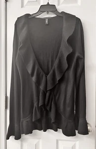 Apostrophe Black Long Sleeve Sweater Knit Cardigan Large - Picture 1 of 3