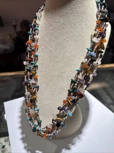 34” NATIVE AMERICAN NAVAJO TURQUOISE & HEISHI BEADED NECKLACE Natural Stones - Picture 1 of 10