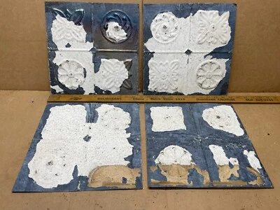 4pc Lot 11.5" x 11.5" Antique Ceiling Tin Metal Reclaimed Salvage Art Craft Deco - Image 1 of 4