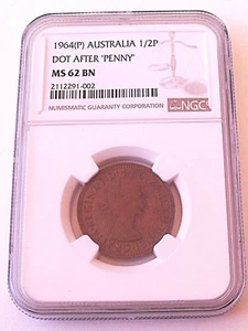 1964 Australia 1/2 Penny, NGC MS 62 BN , nice older coin          #1832, #57-15 - Picture 1 of 4