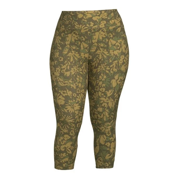 Terra and Sky Green Floral High Rise Capri Leggings 3X (24W-26W)