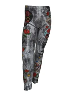 TEREZ Girl's Grey Acid Wash Skull Patches Leggings #4011039 NWT - Picture 1 of 2