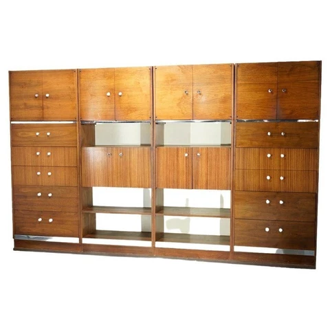 Mid-Century Modern Walnut & Chrome Modular Secretary, Desk, Shelves & Cabinet Cover