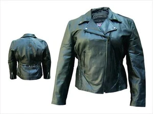 Giacca moto donna in pelle nera con treccia verticale - Foto 1 di 1