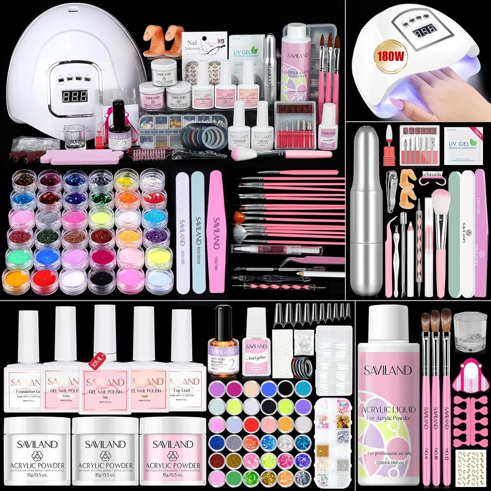 Saviland Acrylic Nail Kit for Beginners Keratin Acrylic Powder Castor Oil Vitam