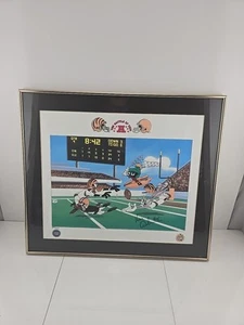 Vintage NFL Football Bengals Browns Looney Tunes Lithograph Ken Anderson Auto - Picture 1 of 11