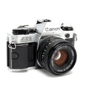 Canon AE-1 Program SLR Film Camera Chrome w/ FD 50mm f/1.8 Lens - Picture 1 of 17
