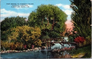 FOOT BRIDGE to Hanson's Island FOUNTAIN LAKE PARK Albert Lea, Minnesota Postcard - Picture 1 of 2