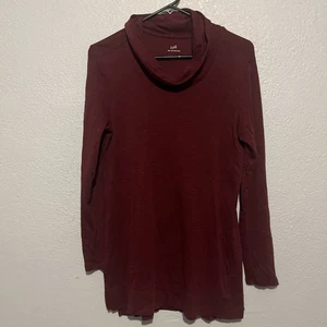 J. Jill Pima Cotton Cowl Neck  Burgundy Side Slit Long Sleeve Tunic Size Small - Picture 1 of 7