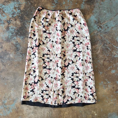 Falda midi vintage de seda floral años 90 talla L rosa negra en capas grunge caprichoso Foto 1 de 4