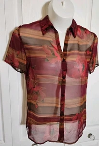 Vintage Koret Shirt Womens Size 12 Blouse Sheer Floral Stripe - Picture 1 of 8