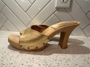 Vintage 80er Candies Original Sandalen High Heels Pantoletten sexy gold 9 /40 Italy - Bild 1 von 11