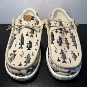 Hey Dude Mens Wally Fish Lure Slip-On Shoes M13 Preppy Loafers Fisherman Casual - Picture 1 of 7