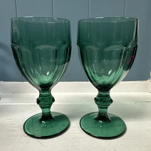 Set Of 2 Libbey Duratuff Gibraltor Juniper Green Glasses 6 3/4" Tall 3 3/8" Diam - Picture 1 of 3