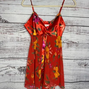 Victoria’s Secret Red Floral Satin Babydoll Chemise Slip Nightgown S - Picture 1 of 3