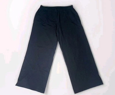 Calça atlética feminina JM Collection tamanho grande preta perna larga leve  - Imagem 1 de 4