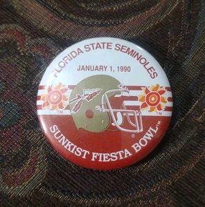 Vintage Florida State Seminoles 1990 Sunkist Fiesta Bowl 2.25" Button Pin Rare - Picture 1 of 3