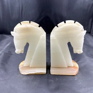 Set of 2 Onyx Marble Trojan Horse Head Bookends 5 1/2" Tall - Picture 1 of 8