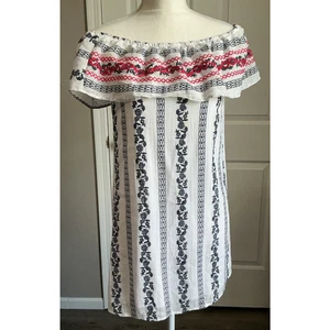 Charlotte Russe XS Red White & Blue Off the Shoulder Embroidered Dress - Picture 1 of 10