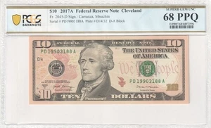 2017A $10 Federal Reserve Note Cleveland PCGS Gem68 PPQ FR#2045-D - Picture 1 of 2