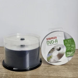Paquete de 10 discos grabables DVD-R Staples nuevos y paquete abierto de 44 pulgadas sin probar - Imagen 1 de 11