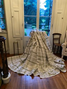 Highland Check Pair Curtains Fully Lined Tartan Plaid Eyelet Long Beige Green - Picture 1 of 16