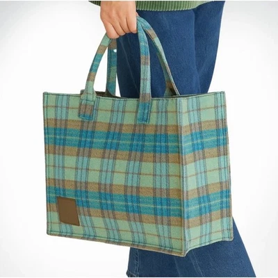 NUEVO Bolso de Mano Sandro Kasbah Cuadros Fieltro Cepillado Azul Verde Amarillo Foto 1 de 4