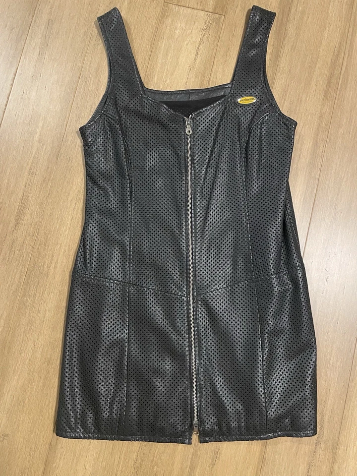 Harley-Davidson Women’s Genuine Leather Jumper Full Zipper Sleeveless Dress VTG  - Image 1 of 4