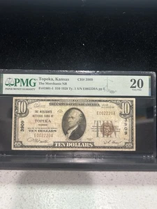 SASA 1929 Topeka Kansas $10 Merchants National Bank Pmg Vf20 - Picture 1 of 2