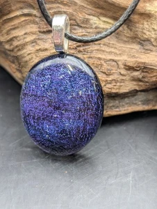 Blue Purple Necklace Fused Glass Dichroic Silver bail #628 - Picture 1 of 5