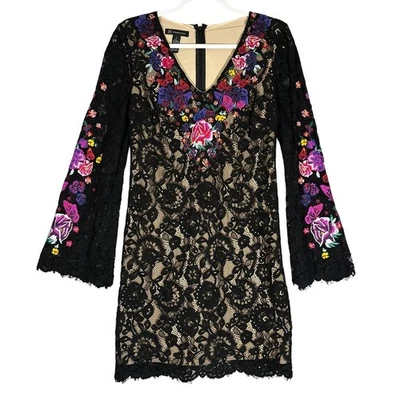 Vestido INC International Concepts Negro Encaje Floral Bordado Talla 4 Mariposas Foto 1 de 4
