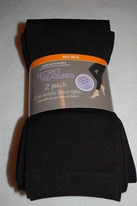 Womens 2 PAIR FOOTLESS TIGHTS Fleece Lined SOLID BLACK Soft & Warm SIZE M-L - Picture 1 of 1