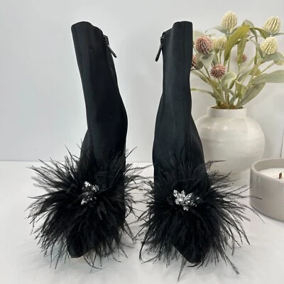 Botín Sam Edelman Ency Pluma Cristal Detalle Negro Cremallera Lateral Tacón Para Mujer 8 Foto 1 de 4