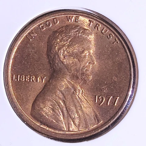 1977 Lincoln Memorial Penny Off Center/Obverse Struck Through Reverse Cover