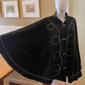 Le Moda Women's Black Cape Poncho with White Stitching Trim One Size - Picture 1 of 10