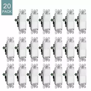 Interruptor de luz de pared decorador de un solo polo paleta rockera 15A 120V/277V blanco paquete de 20 - Imagen 1 de 12