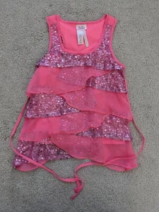 Justice Girls Size 6 Pink Sequined Dressy Tie Back Sleeveless Top - Picture 1 of 4