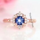 925 Sterling Silver Ring Blue Lindy Star Ring Sapphire 6 Ray Star Ring