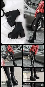 Goth Punk Womens Platform Chunky High Heels Ankle Boots Lace Up Shoes Pumps New - Picture 1 of 3