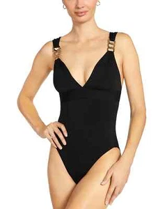 Robin Piccone L97821 Womens Black Jane Plunge One Piece Swimsuit Size 6 - Picture 1 of 4