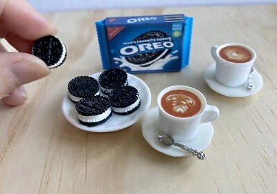13Pcs Set Dollhouse Miniature Handmade Food OREO Chocolate cookies coffee