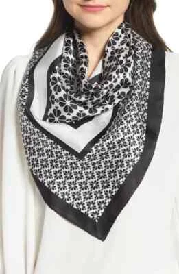 Kate Spade Spade New York Spade Flower 34" Bufanda Cuadrada 100% Seda Blanco Negro Foto 1 de 4