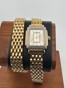 Michele Deco Madison Mini Gold Tone & Diamond Wrap Watch MWW06D000164 .43 TCW - Picture 1 of 5