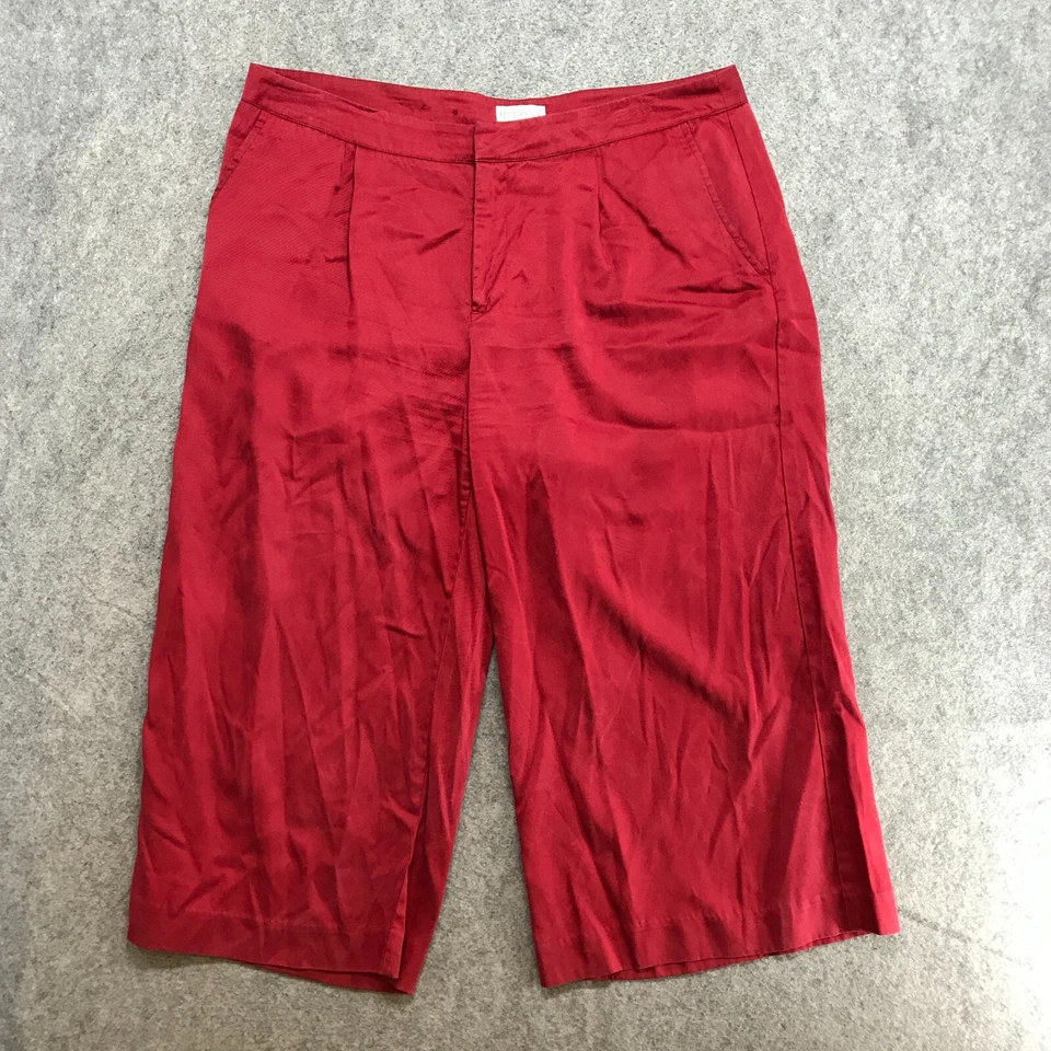 Pantalones Merona Mujer Talla 14 Rojo Corto Capri Pierna Ancha Plisado Frontal Mezcla Lyocell Foto 1 de 4